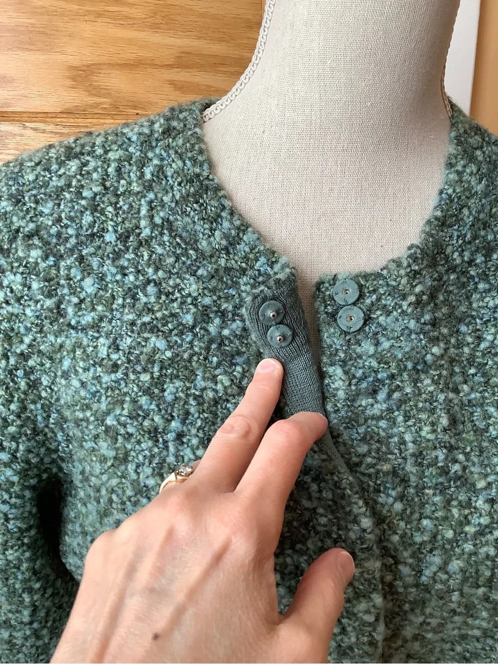 TALBOTS Textured Green Wool Bouclé Cardigan Crop Jacket M - Picture 5 of 11